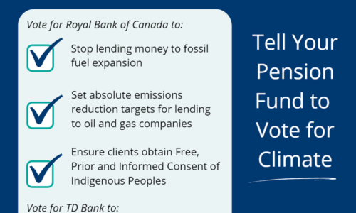 Tell your pension fund to vote to stop fossil fuel expansion and to respect Indigenous rights at RBC and TD’s Annual General Meetings this April.
